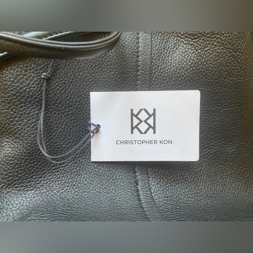 Kristopher Kon Black Leather Drawstring Bucket Bag - Picture 8 of 10